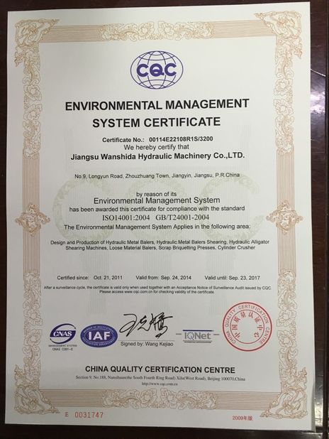 CHINA Jiangsu Wanshida Hydraulic Machinery Co., Ltd certificaciones